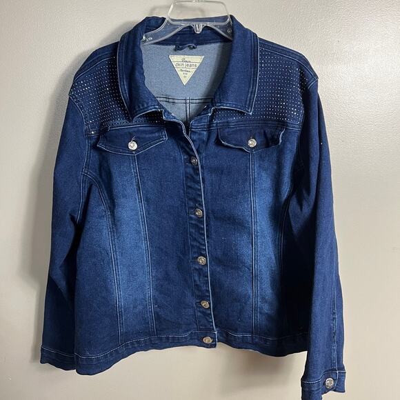 DKIN Denim Jean Jacket Embellished Stretch Dark Wash Women Size 2X - Picture 4 of 9